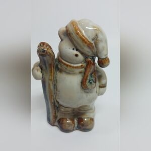 3.5" Ceramic Bear with ski Figurine. Vintage. Keramik Christmas Glazed Pottery